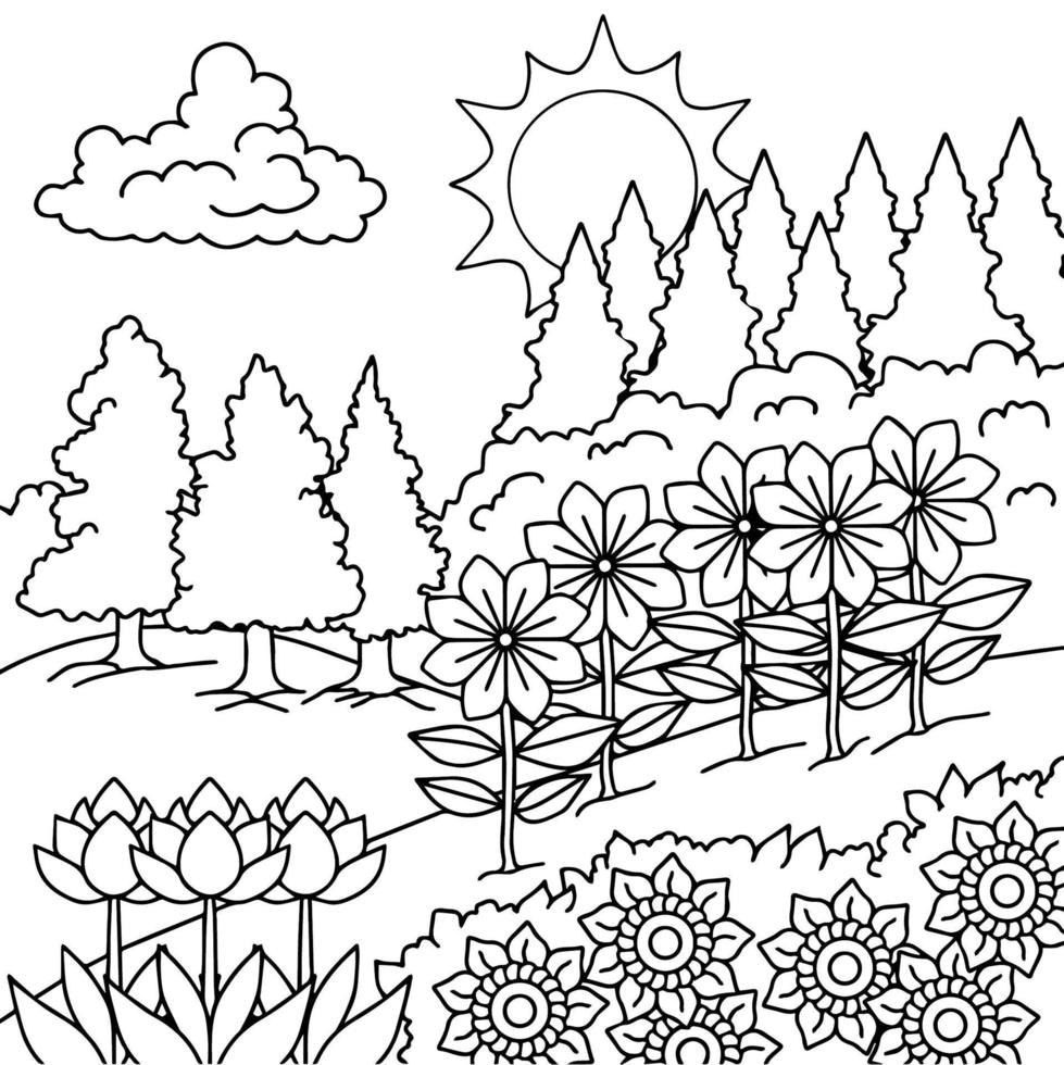 Design Vector Coloring Page Landscape Nature