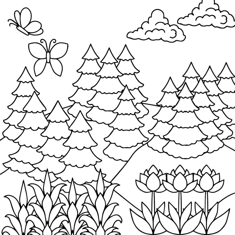 Design Vector Coloring Page Landscape Nature