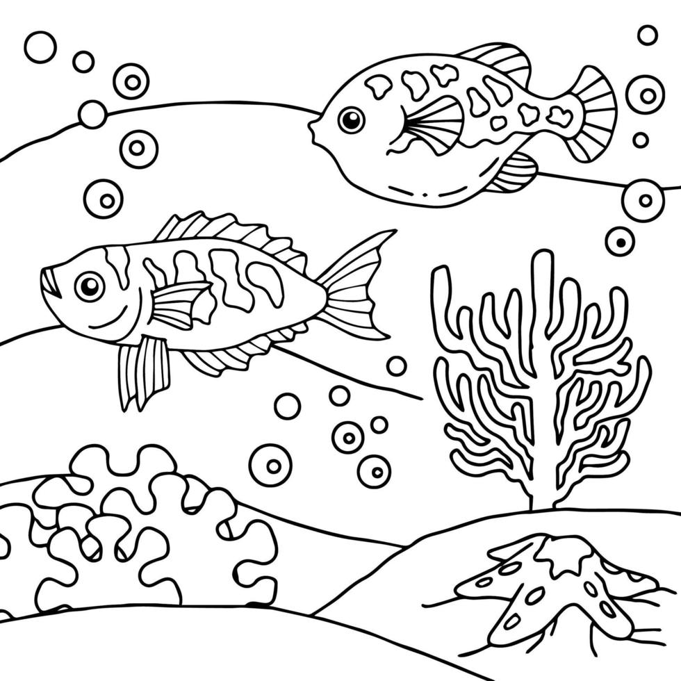 Design Vector Coloring Page Aqua Fish for Kid