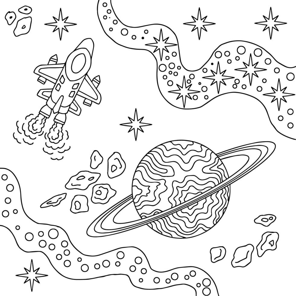 Design Vector Coloring Page Space for Kid