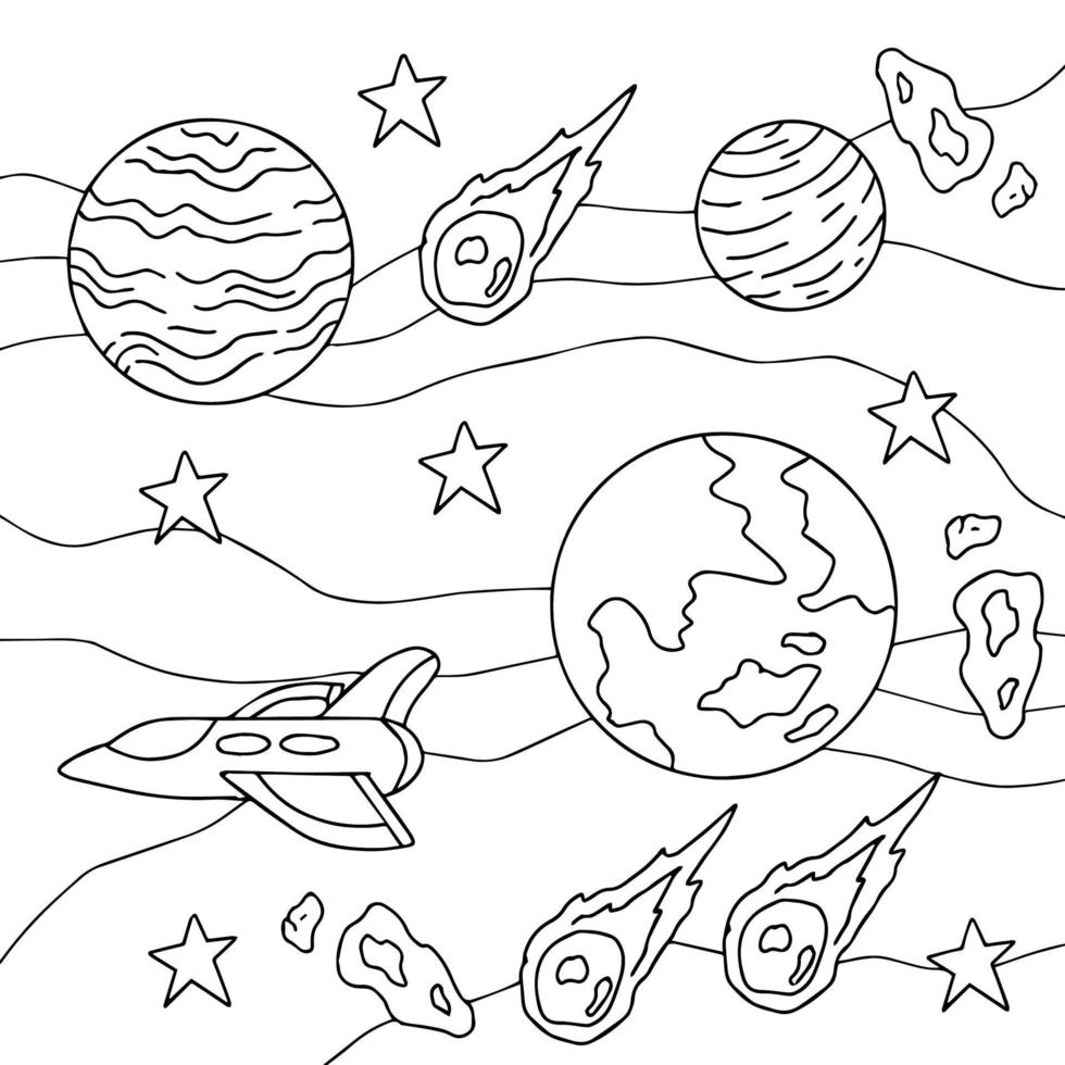 Design Vector Coloring Page Space Planet for Kid