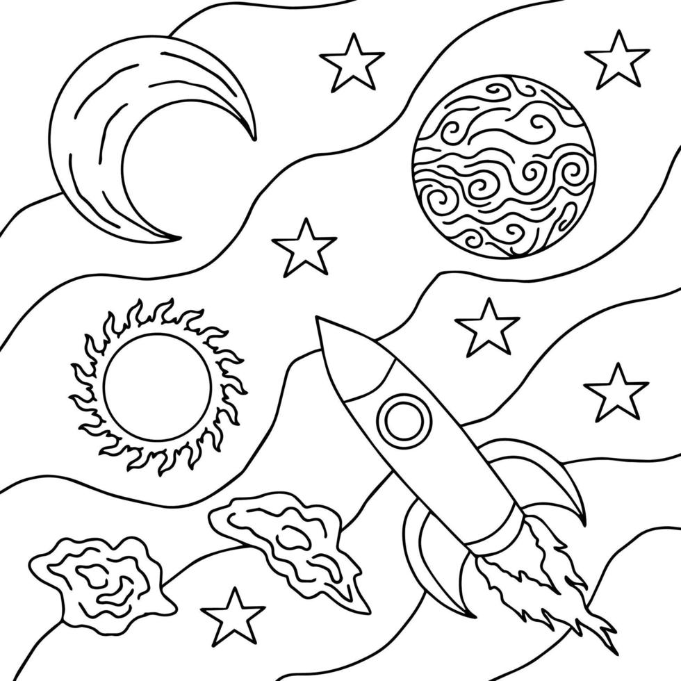 Design Vector Coloring Page Space Rocket for Kid