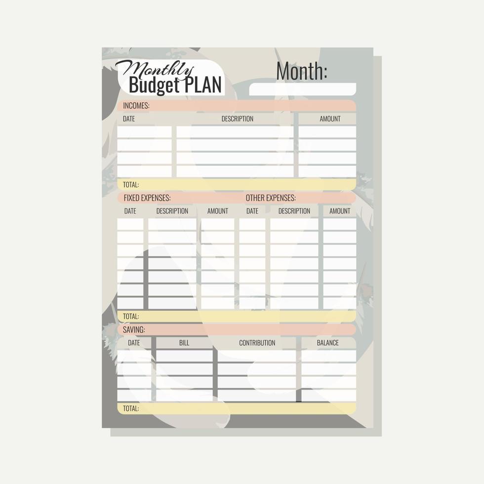 Budget planner for a month A4 format abstract background vector