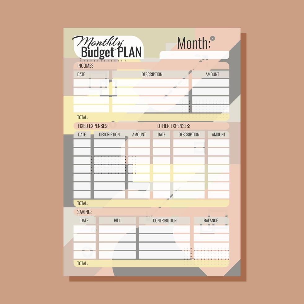 Budget planner for a month A4 Geometric background vector