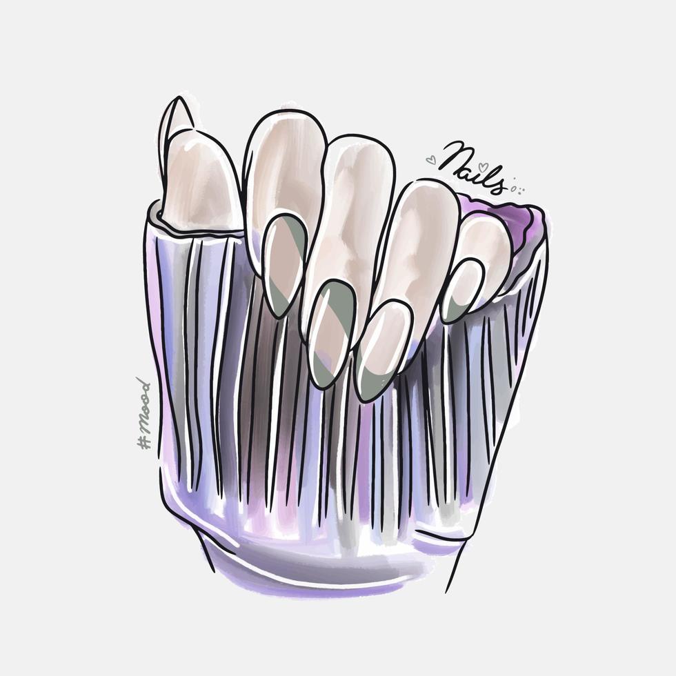 Female hand with long nails, trendy nail design, fashion, manicure mood vector