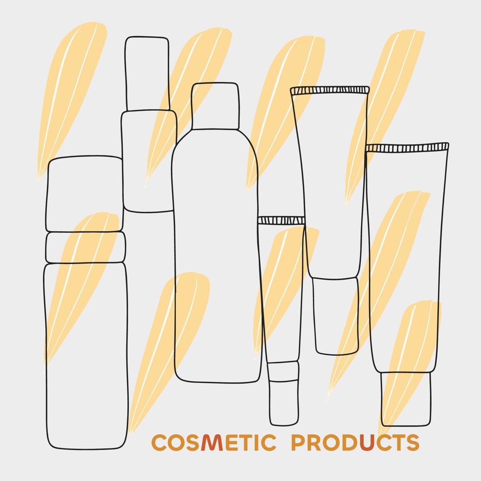 Cosmetic products for skin and hair, cosmetic jars, tubes and bottles vector