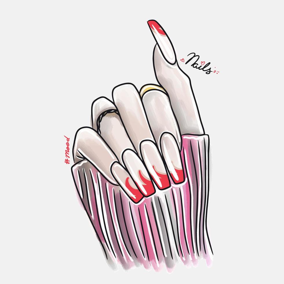 Female hand with long nails, trendy nail design, fashion, manicure mood vector