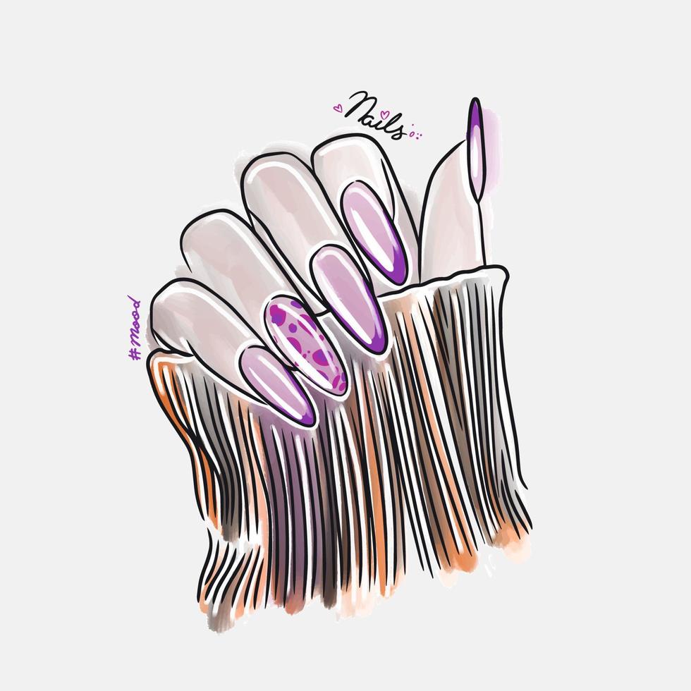 Female hand with long nails, trendy nail design, fashion, manicure mood vector