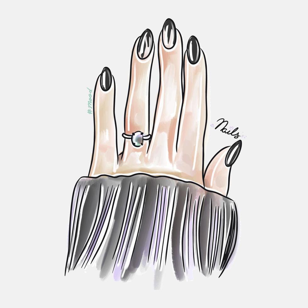 Female hand with long nails, trendy nail design, fashion, manicure mood vector