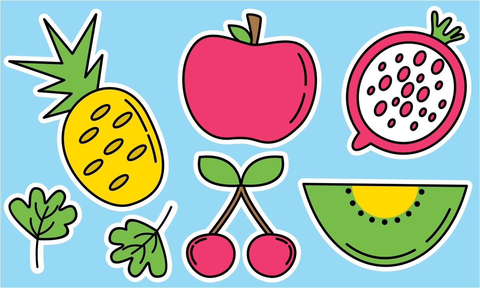 Doodle fruits. Natural tropical fruit, organic fruits or vegetarian food. Vector isolated icons