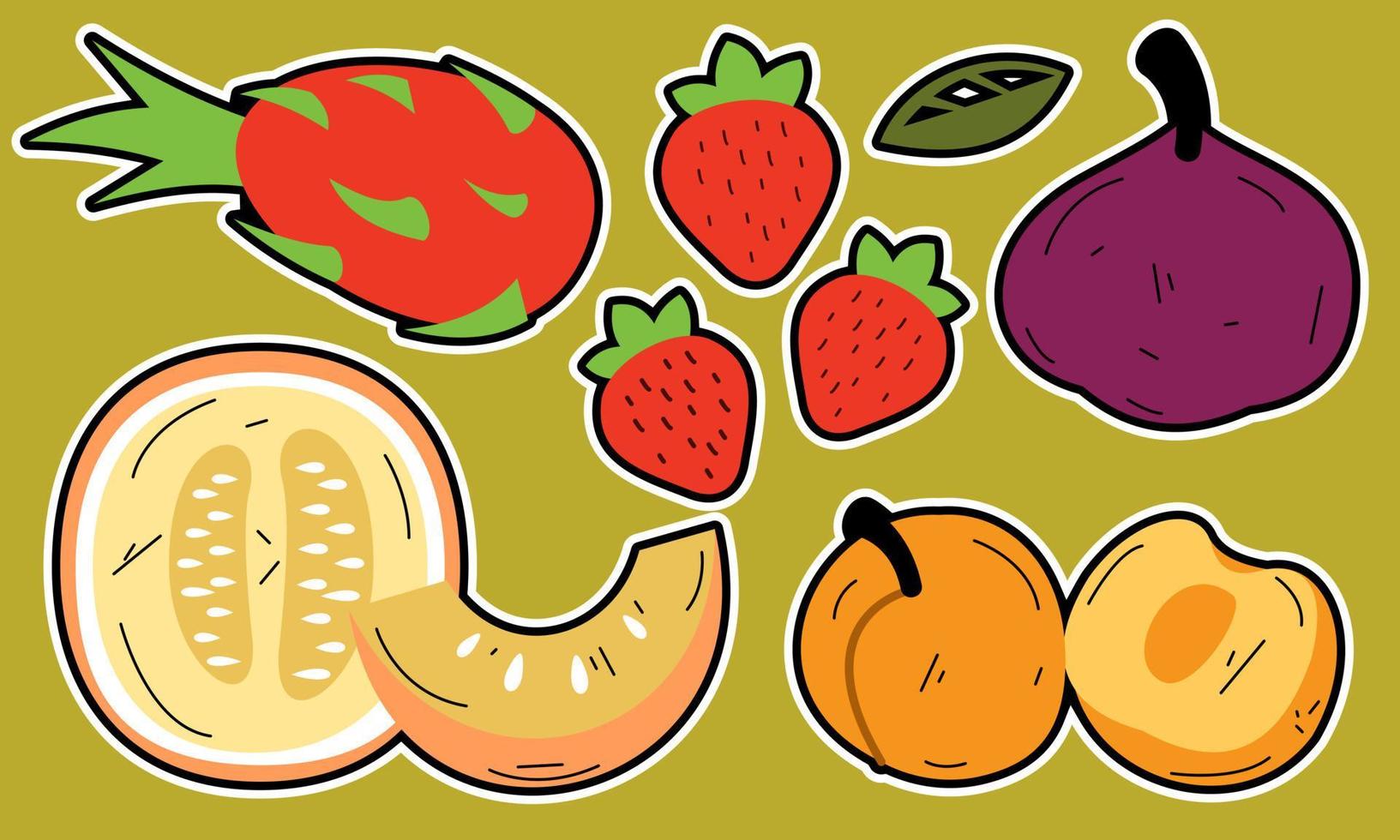 Doodle fruits. Natural tropical fruit, organic fruits or vegetarian food. Vector isolated icons