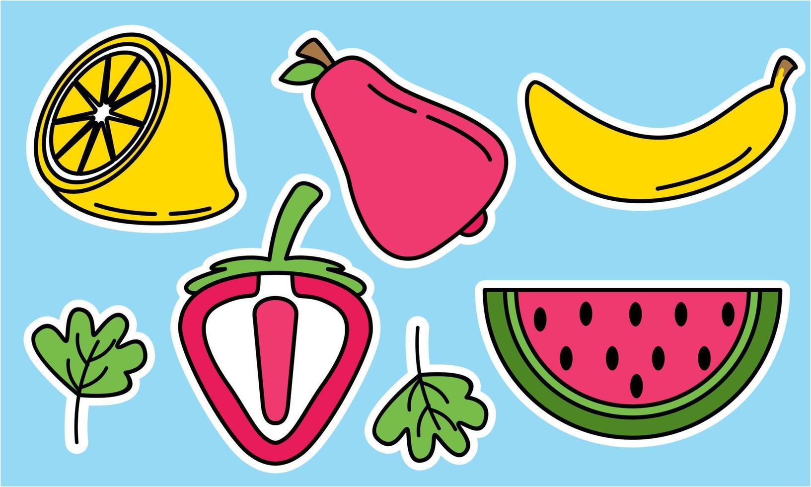 Doodle fruits. Natural tropical fruit, organic fruits or vegetarian food. Vector isolated icons