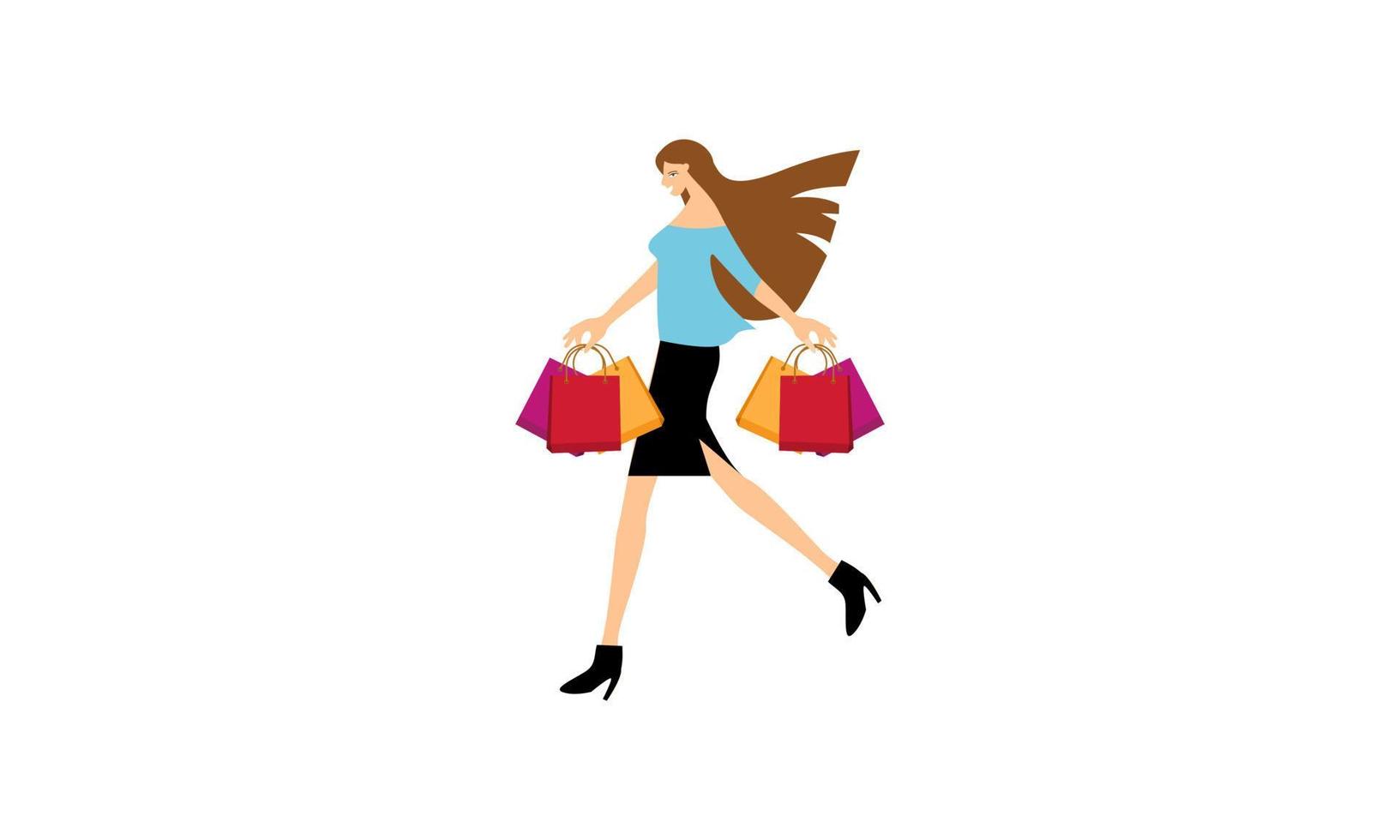 compras, mujer, tenencia, bolsas, ilustración, logotipo, vector