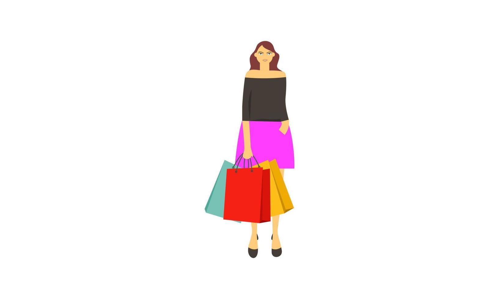 compras, mujer, tenencia, bolsas, ilustración, logotipo, vector