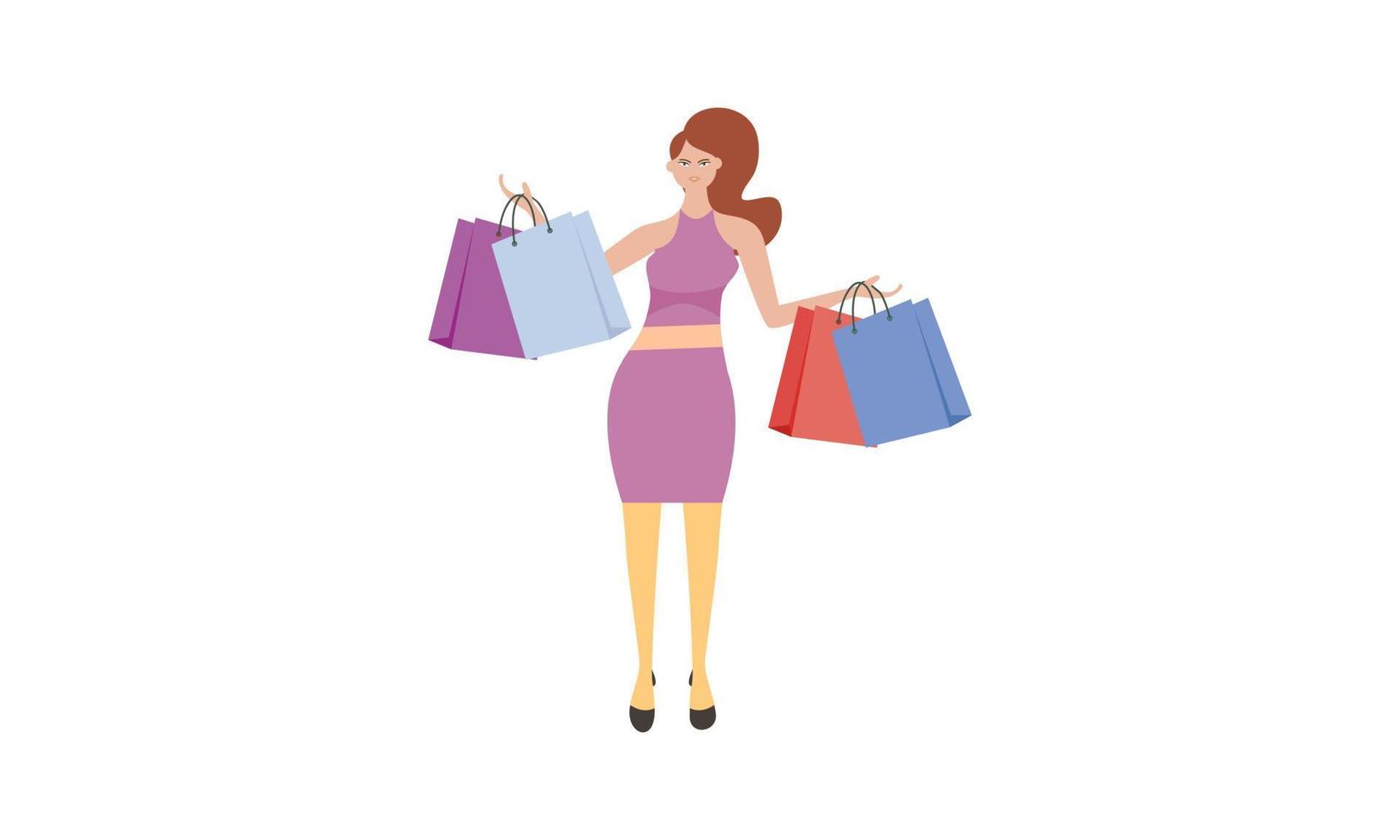 compras, mujer, tenencia, bolsas, ilustración, logotipo, vector