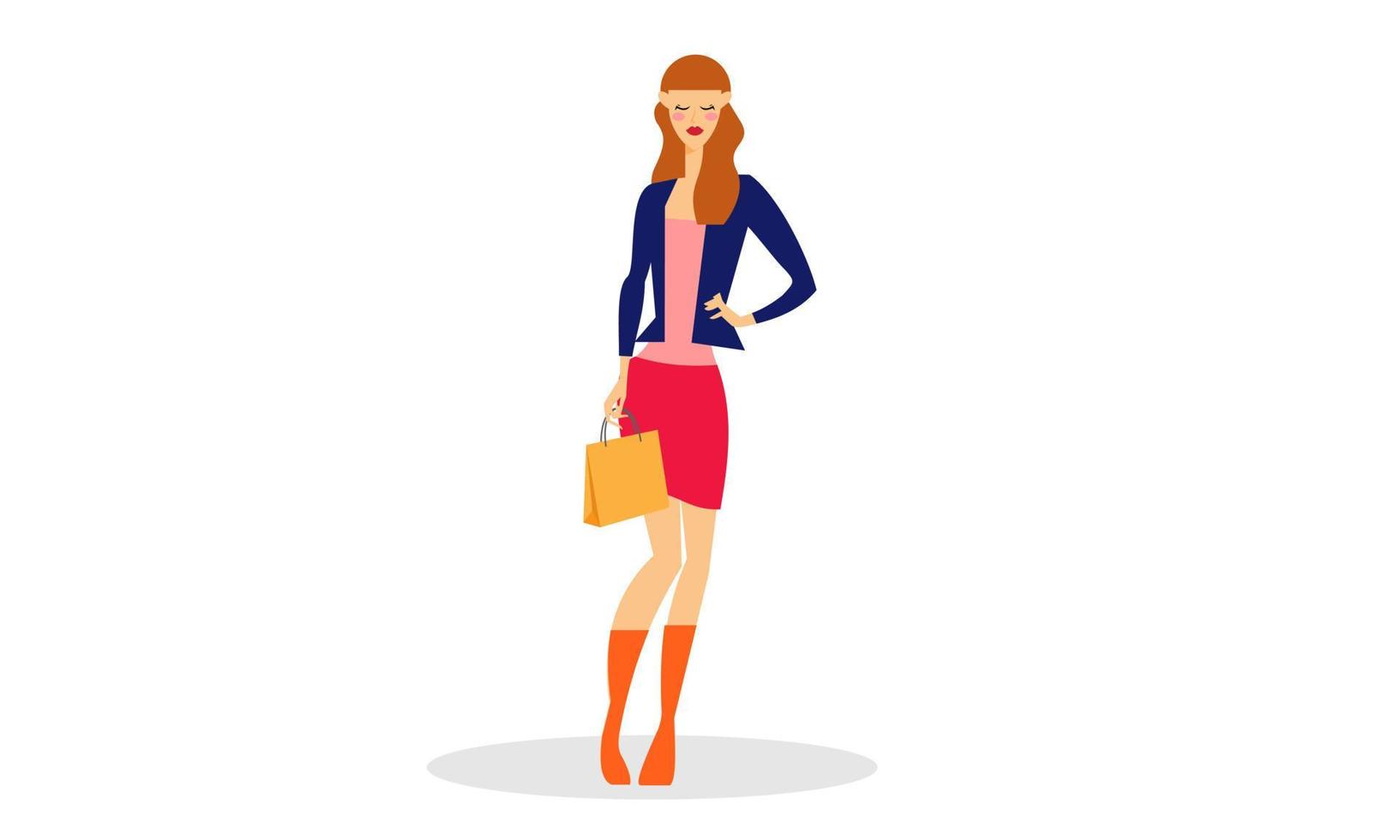 Shopping woman holding bags illustration logo vector