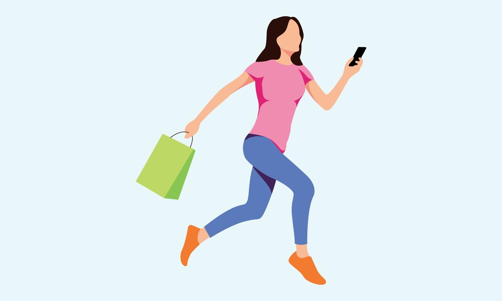 compras, mujer, tenencia, bolsas, ilustración, logotipo, vector