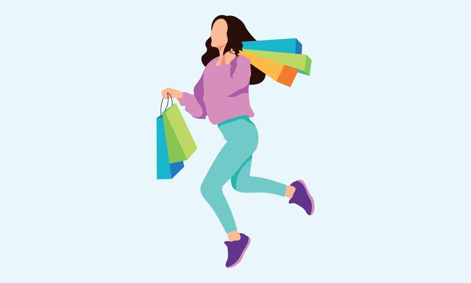 compras, mujer, tenencia, bolsas, ilustración, logotipo, vector