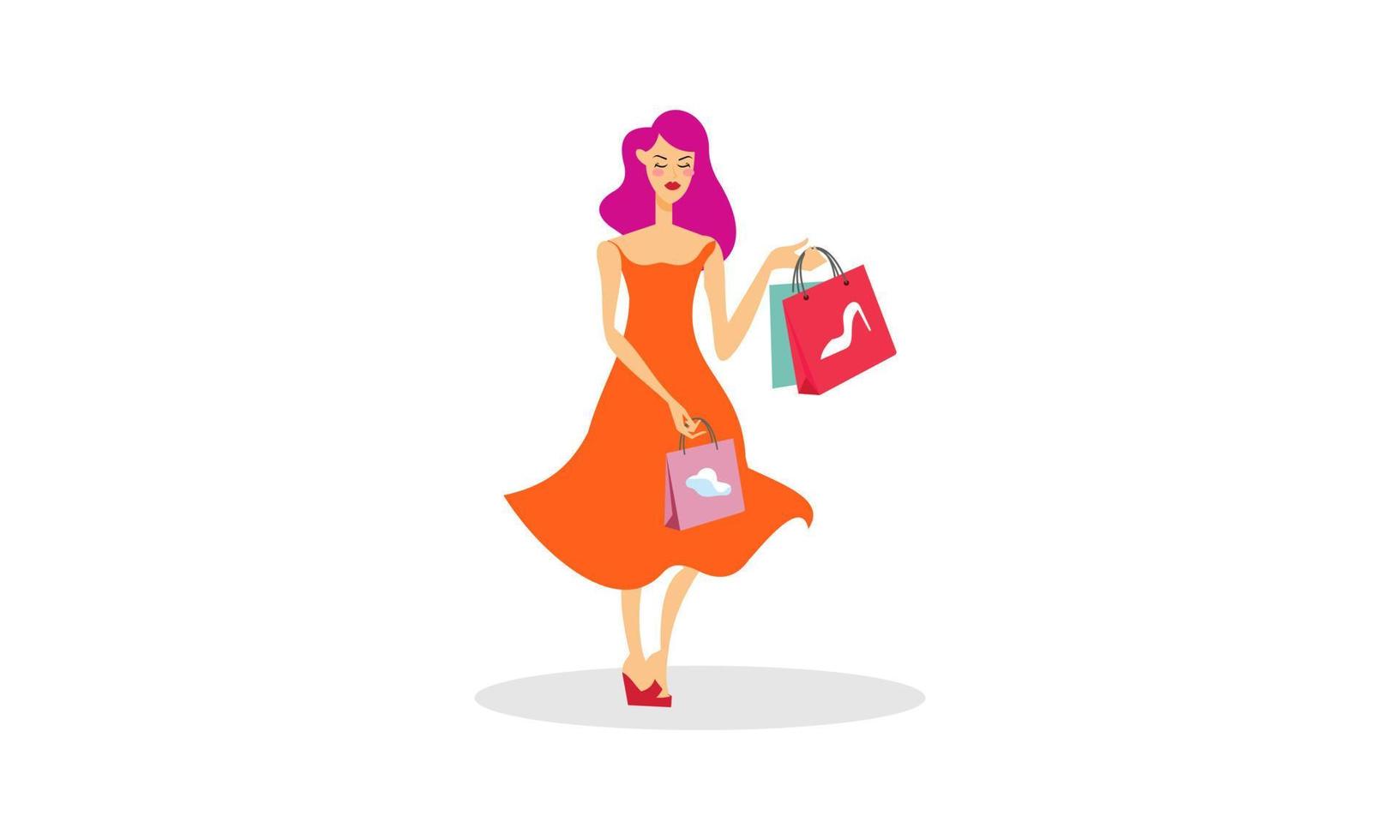 Shopping woman holding bags illustration logo vector