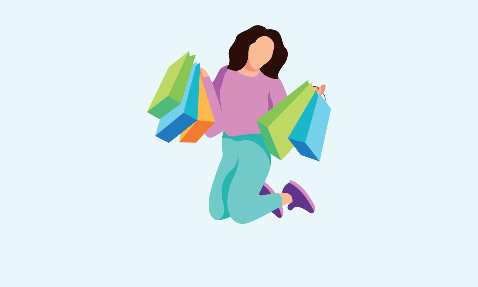 compras, mujer, tenencia, bolsas, ilustración, logotipo, vector