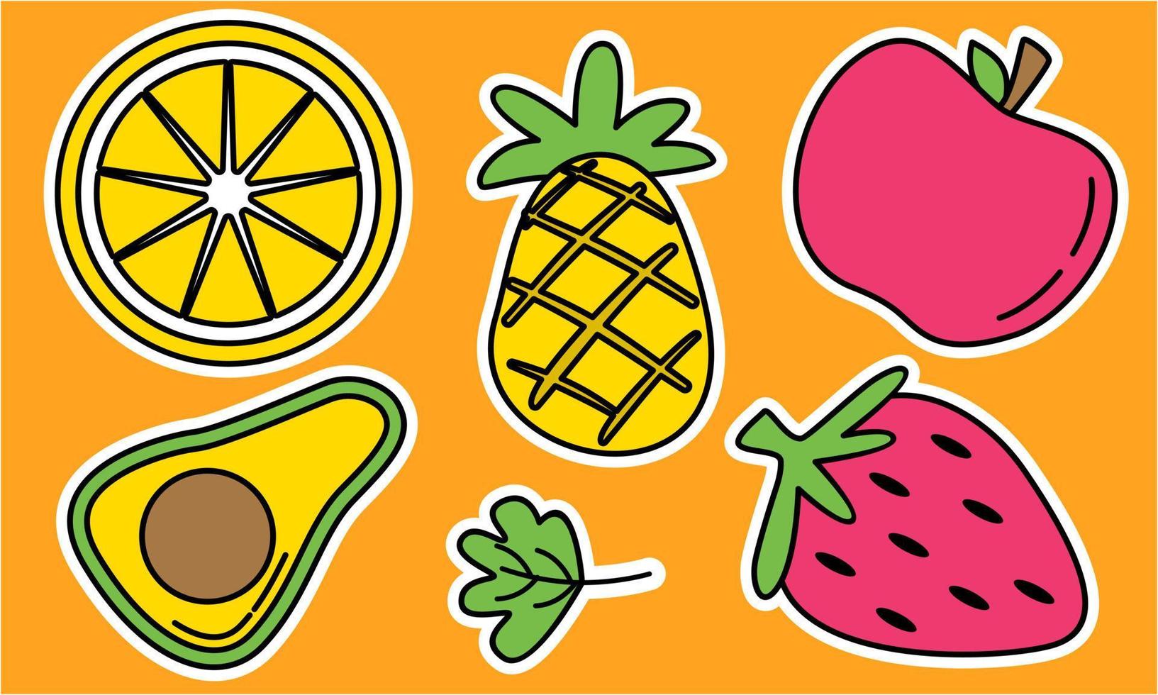 garabatear frutas. frutas tropicales naturales, frutas orgánicas o comida vegetariana. iconos aislados vectoriales vector