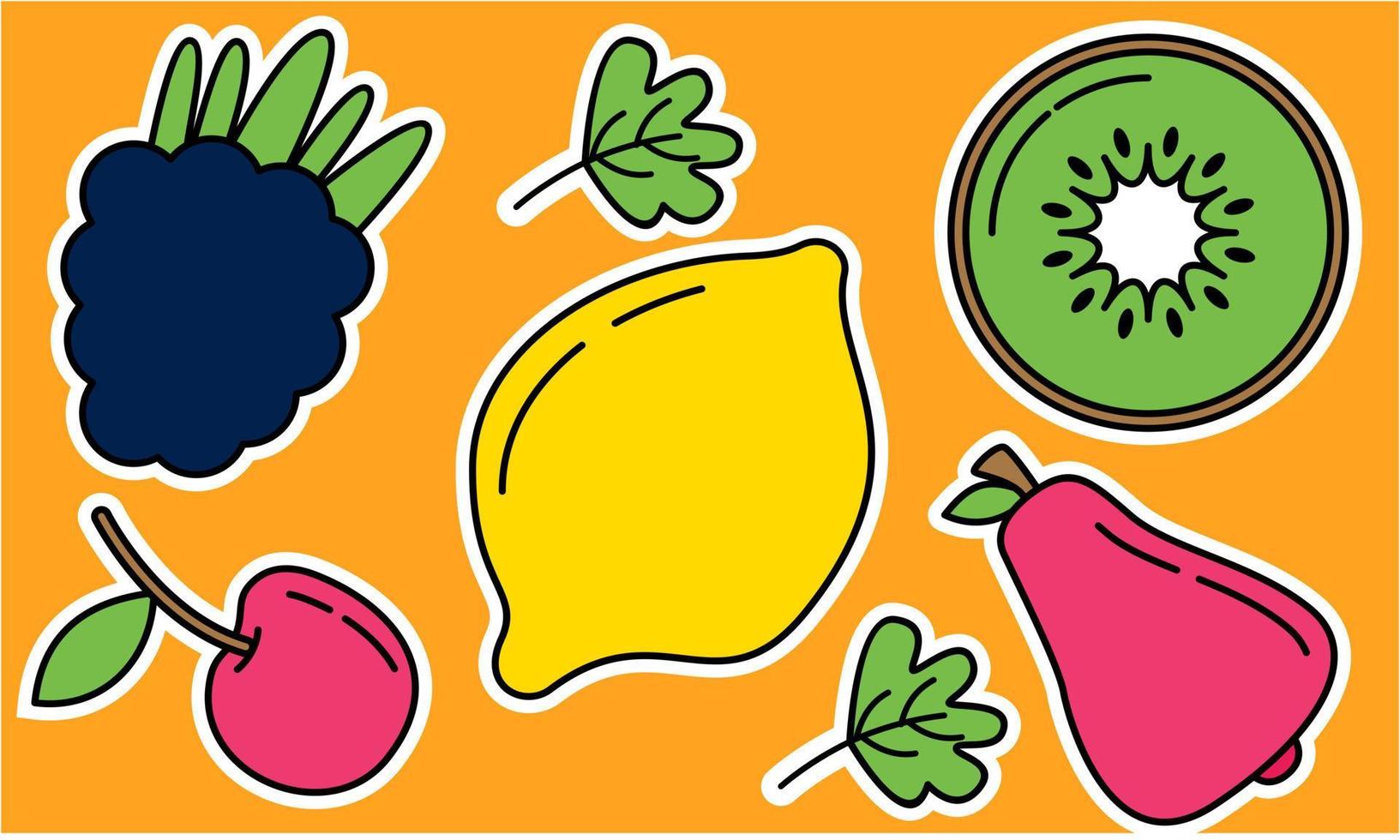 garabatear frutas. frutas tropicales naturales, frutas orgánicas o comida vegetariana. iconos aislados vectoriales vector