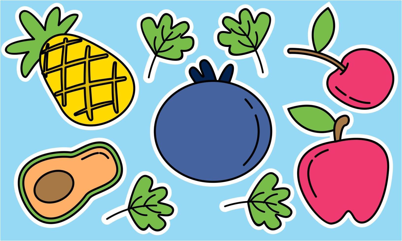 Doodle fruits. Natural tropical fruit, organic fruits or vegetarian food. Vector isolated icons