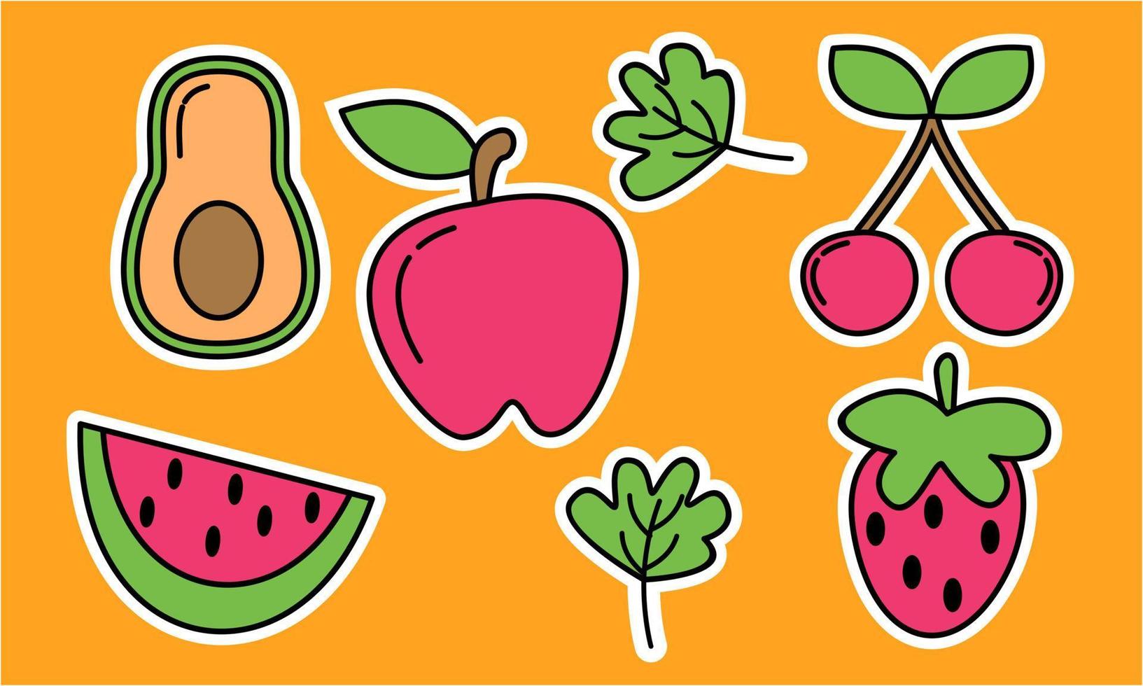 garabatear frutas. frutas tropicales naturales, frutas orgánicas o comida vegetariana. iconos aislados vectoriales vector