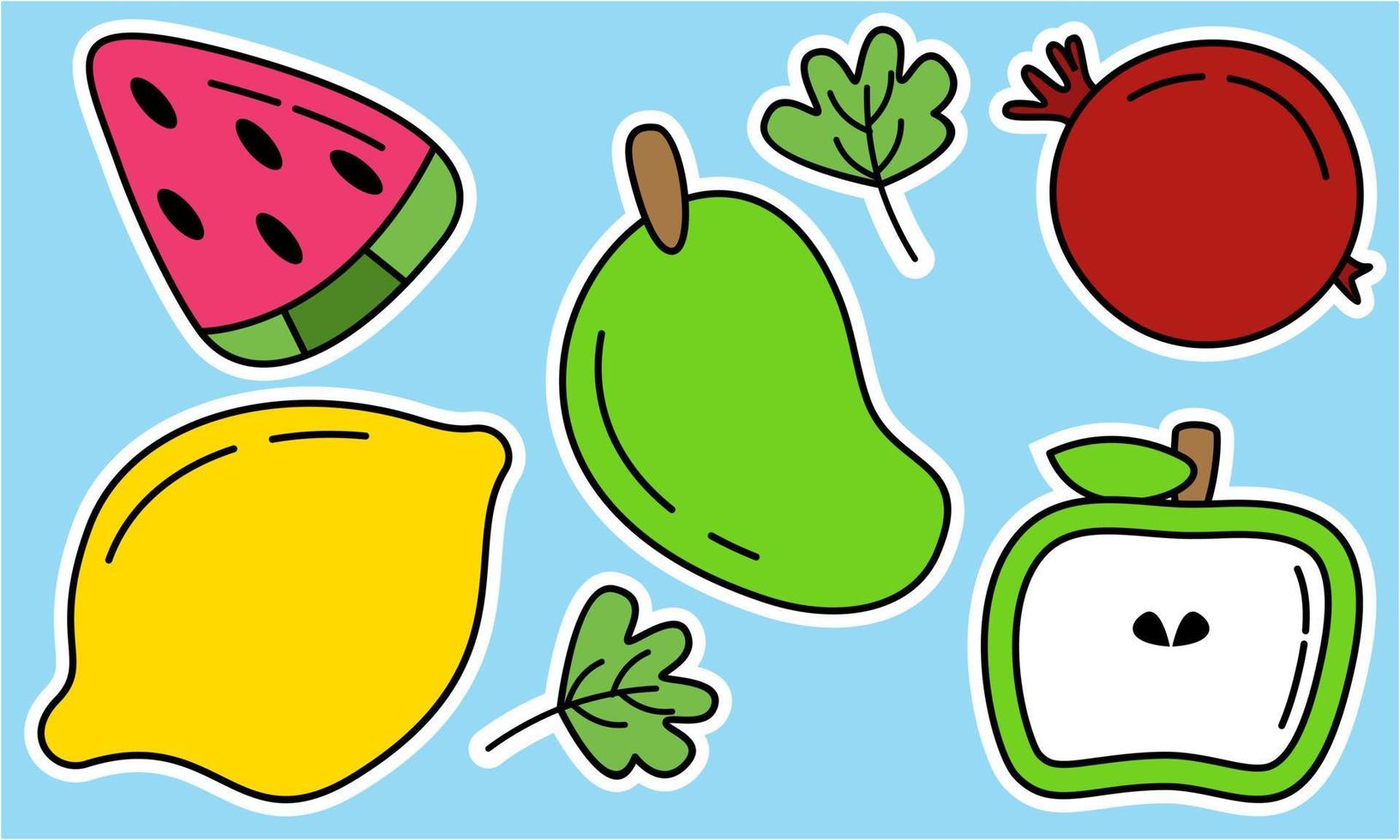 Doodle fruits. Natural tropical fruit, organic fruits or vegetarian food. Vector isolated icons