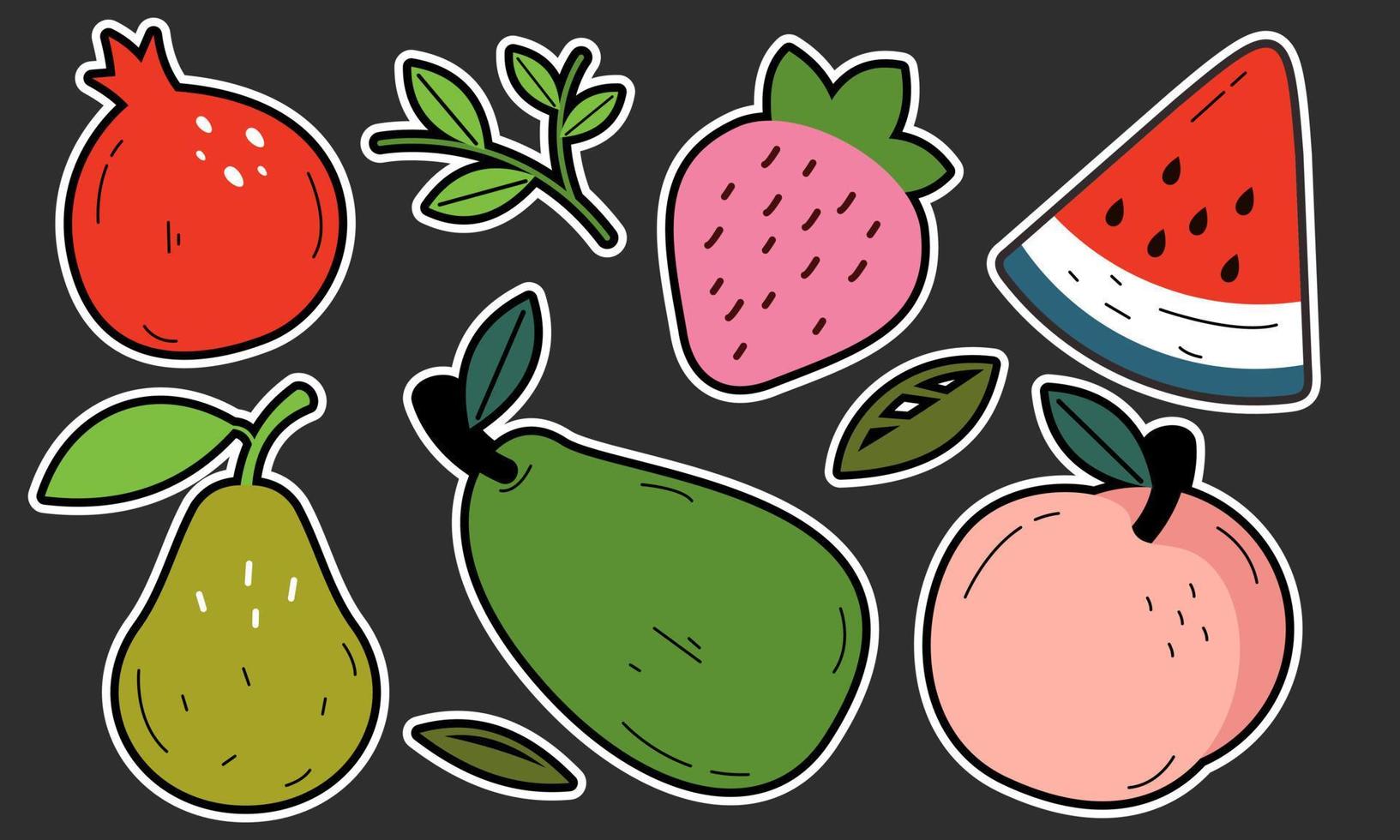 garabatear frutas. frutas tropicales naturales, frutas orgánicas o comida vegetariana. iconos aislados vectoriales vector