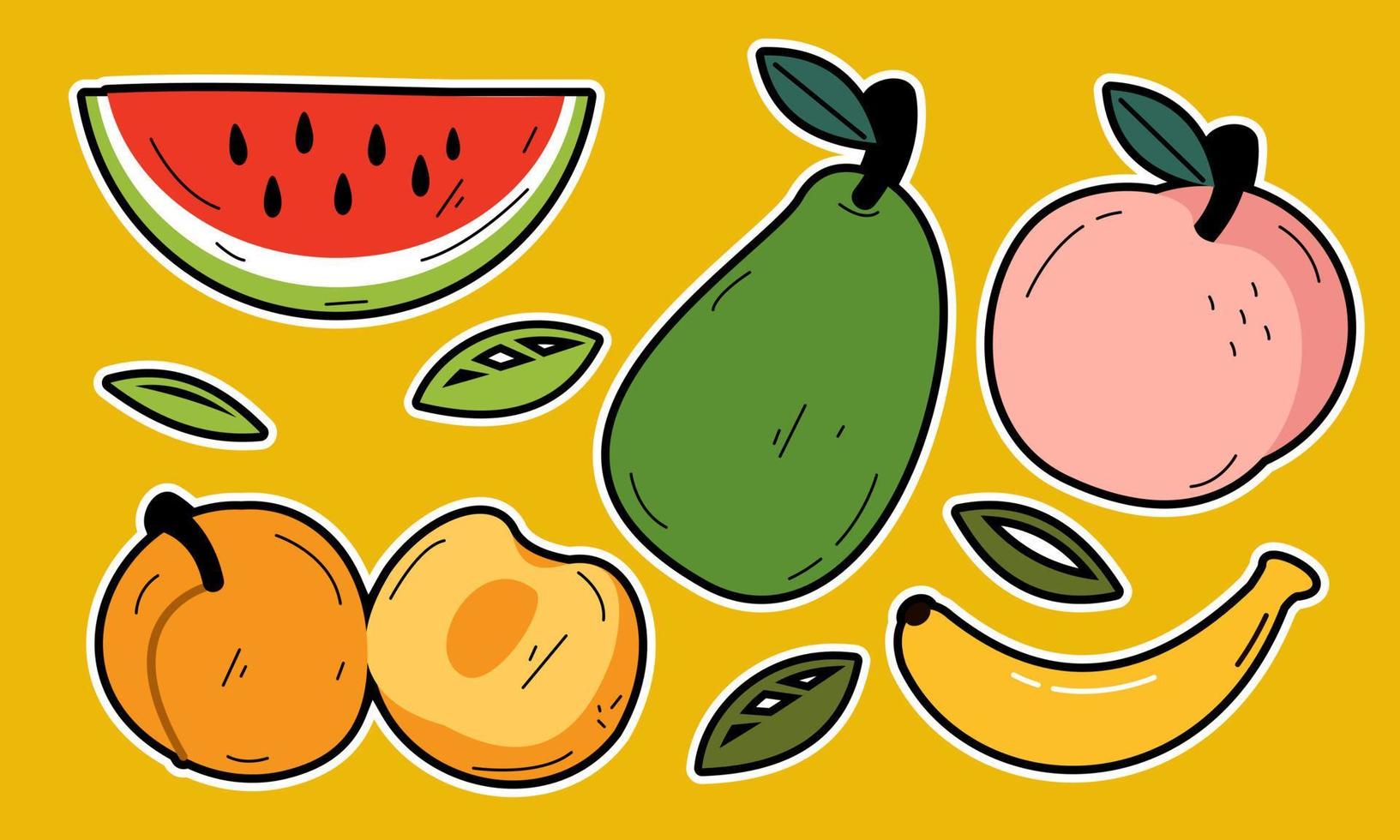 Doodle fruits. Natural tropical fruit, organic fruits or vegetarian food. Vector isolated icons