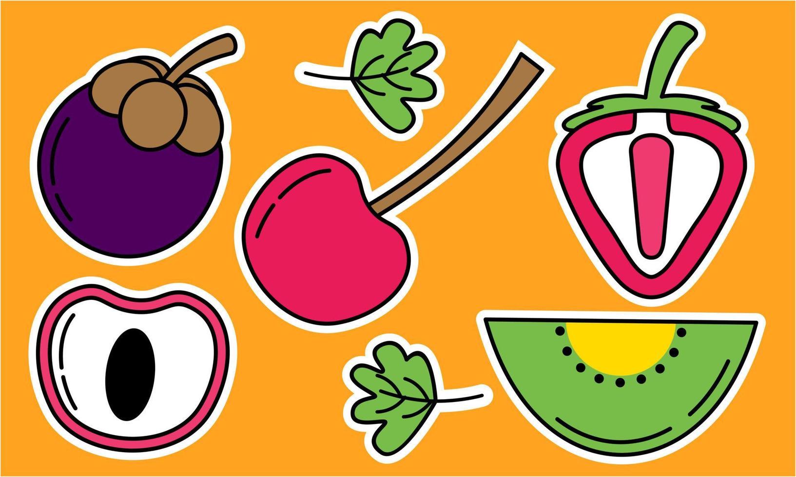 Doodle fruits. Natural tropical fruit, organic fruits or vegetarian food. Vector isolated icons