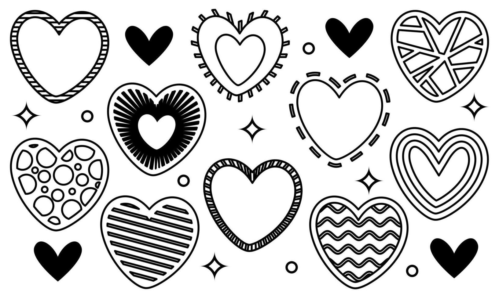 Hand drawn hearts doodles set vector