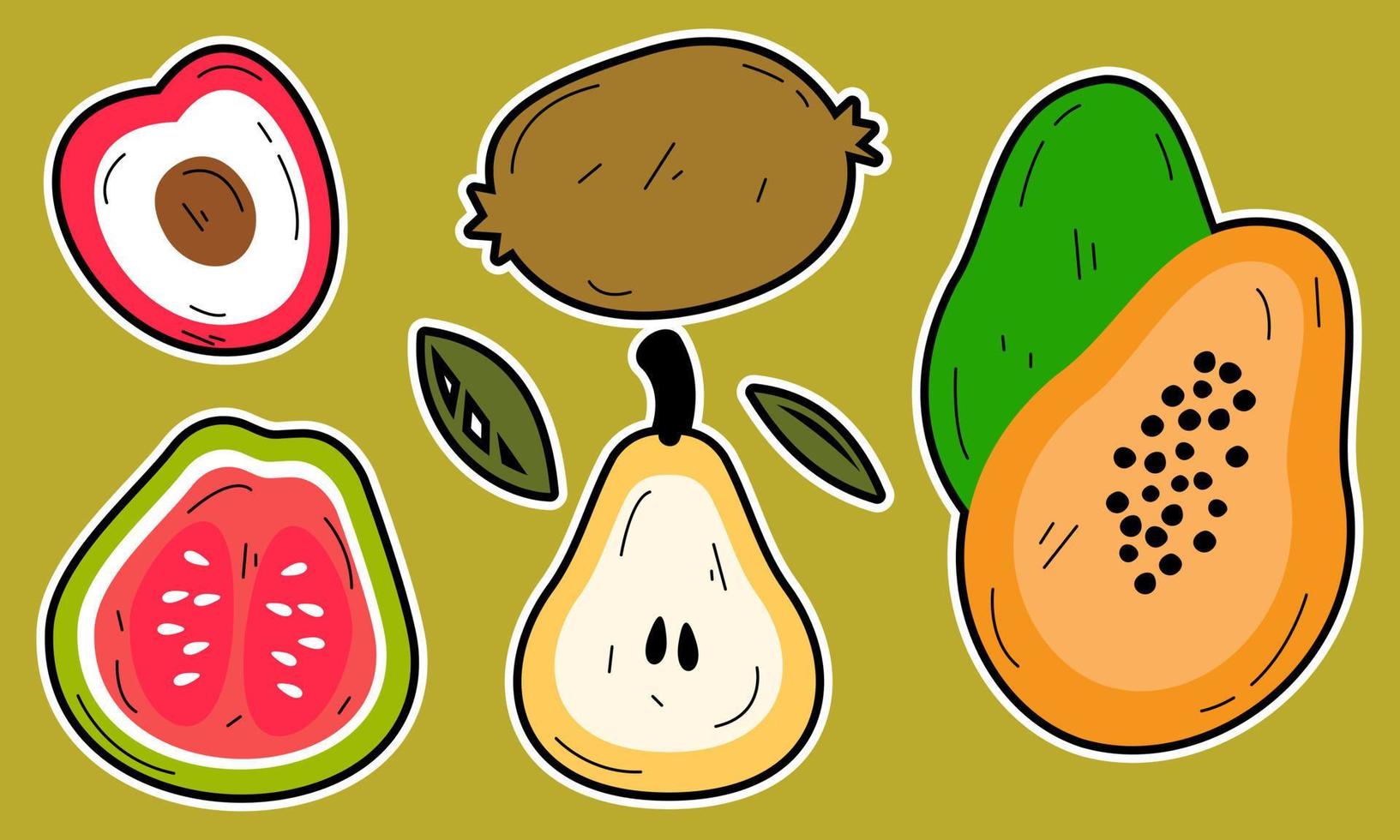 garabatear frutas. frutas tropicales naturales, frutas orgánicas o comida vegetariana. iconos aislados vectoriales vector