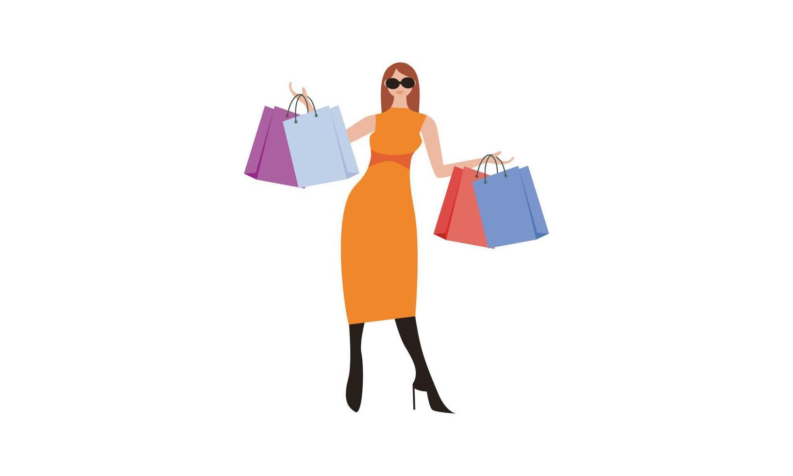 Shopping woman holding bags illustration logo vector