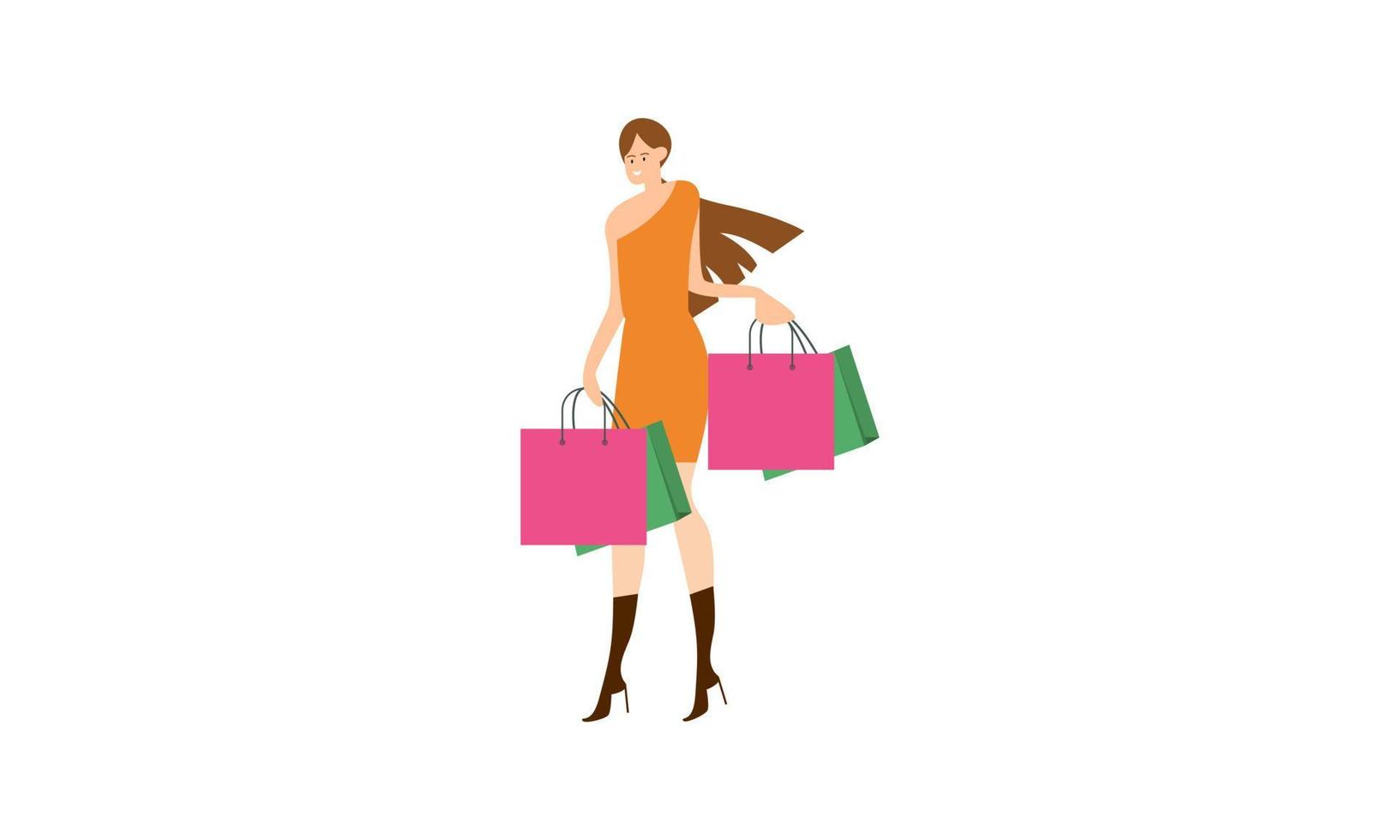 compras, mujer, tenencia, bolsas, ilustración, logotipo, vector