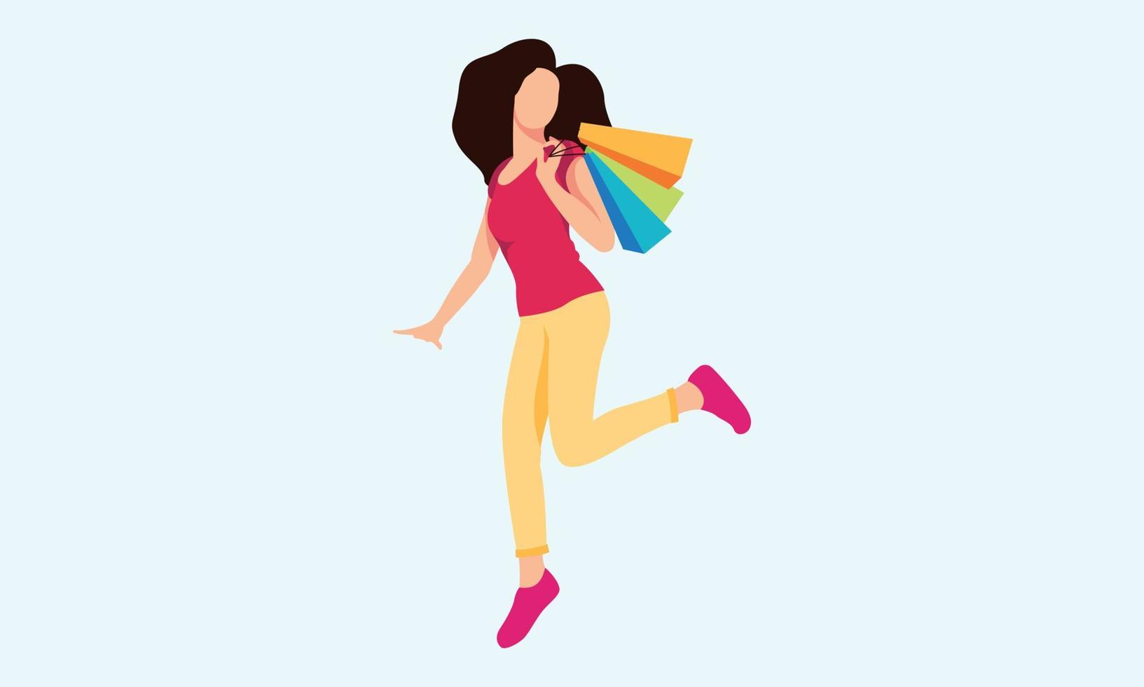 compras, mujer, tenencia, bolsas, ilustración, logotipo, vector