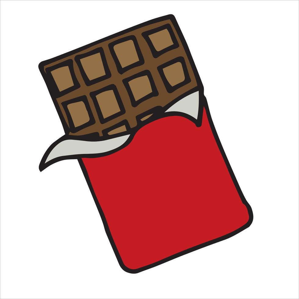 ilustración vectorial en estilo garabato, dibujos animados. barra de chocolate. linda barra de chocolate icono expandido aislado sobre fondo blanco. postre dulce de imágenes prediseñadas vector