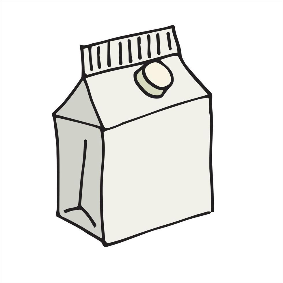 vector illustration in doodle style, cartoon. color sketch paper pack with drink. pack of milk, yogurt, juice. Isolated on a white background. cute icon carton of milk