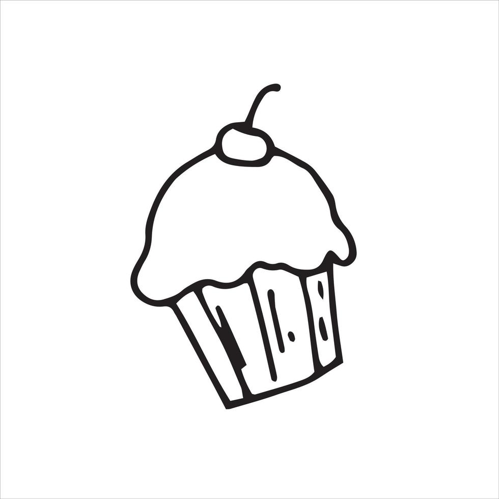 vector drawing in doodle style cake. simple line drawing of pastry, cake. black and white illustration