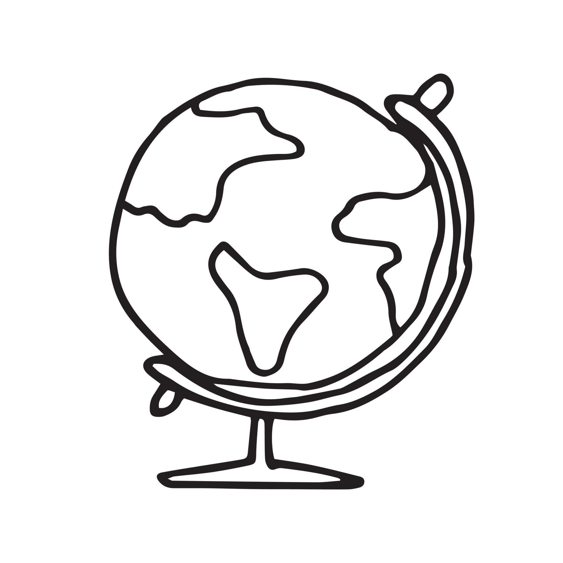 vector drawing in the style of doodle, cartoon. cute drawing globe