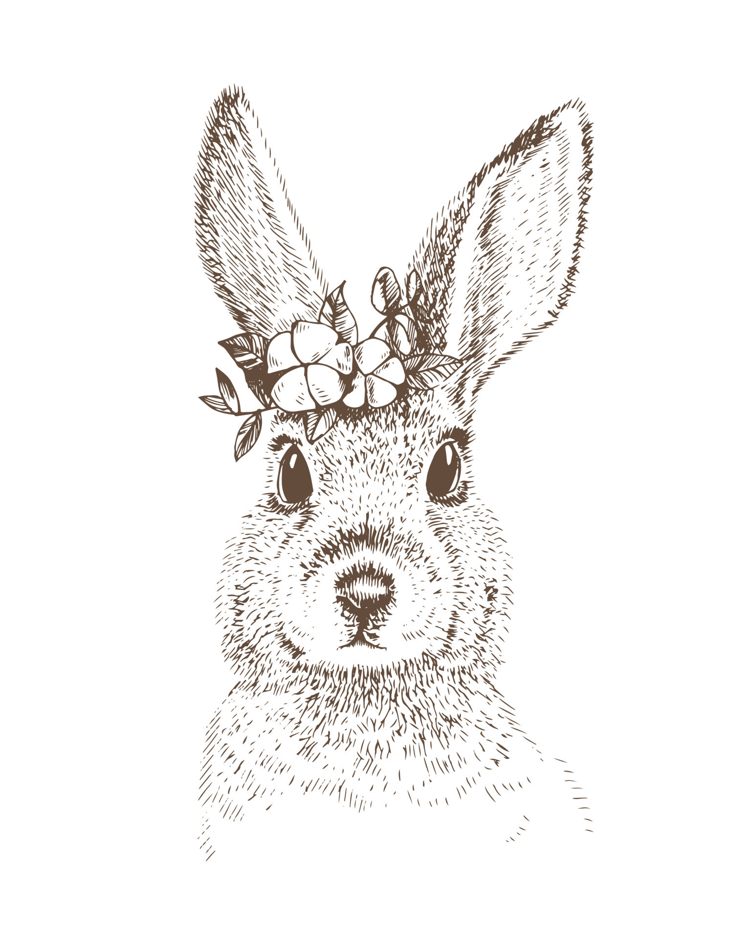 ilustración vectorial en estilo antiguo. lindo conejito de pascua, liebre  con flores. lindo conejo animal, símbolo de pascua, primavera. dibujo  lineal monocromático sobre fondo blanco 9922285 Vector en Vecteezy