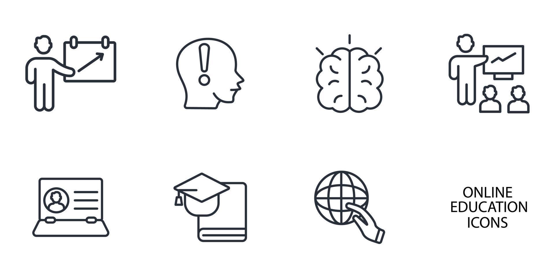 Online education icons set . Online education pack symbol vector elements for infographic web