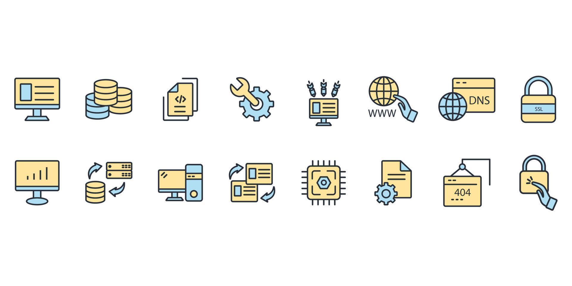 data center and hosting icons set . data center and hosting pack symbol vector elements for infographic web