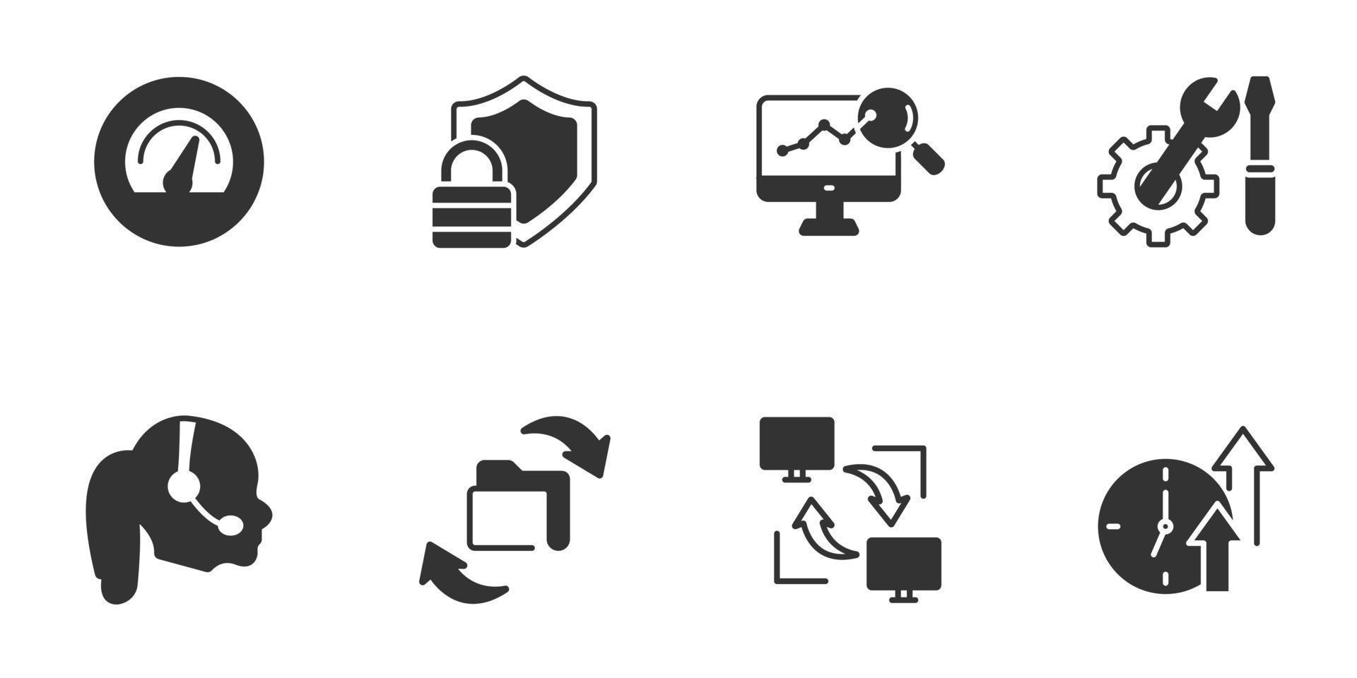conjunto de iconos de centro de datos y alojamiento. centro de datos y elementos de vector de símbolo de paquete de alojamiento para web infográfico