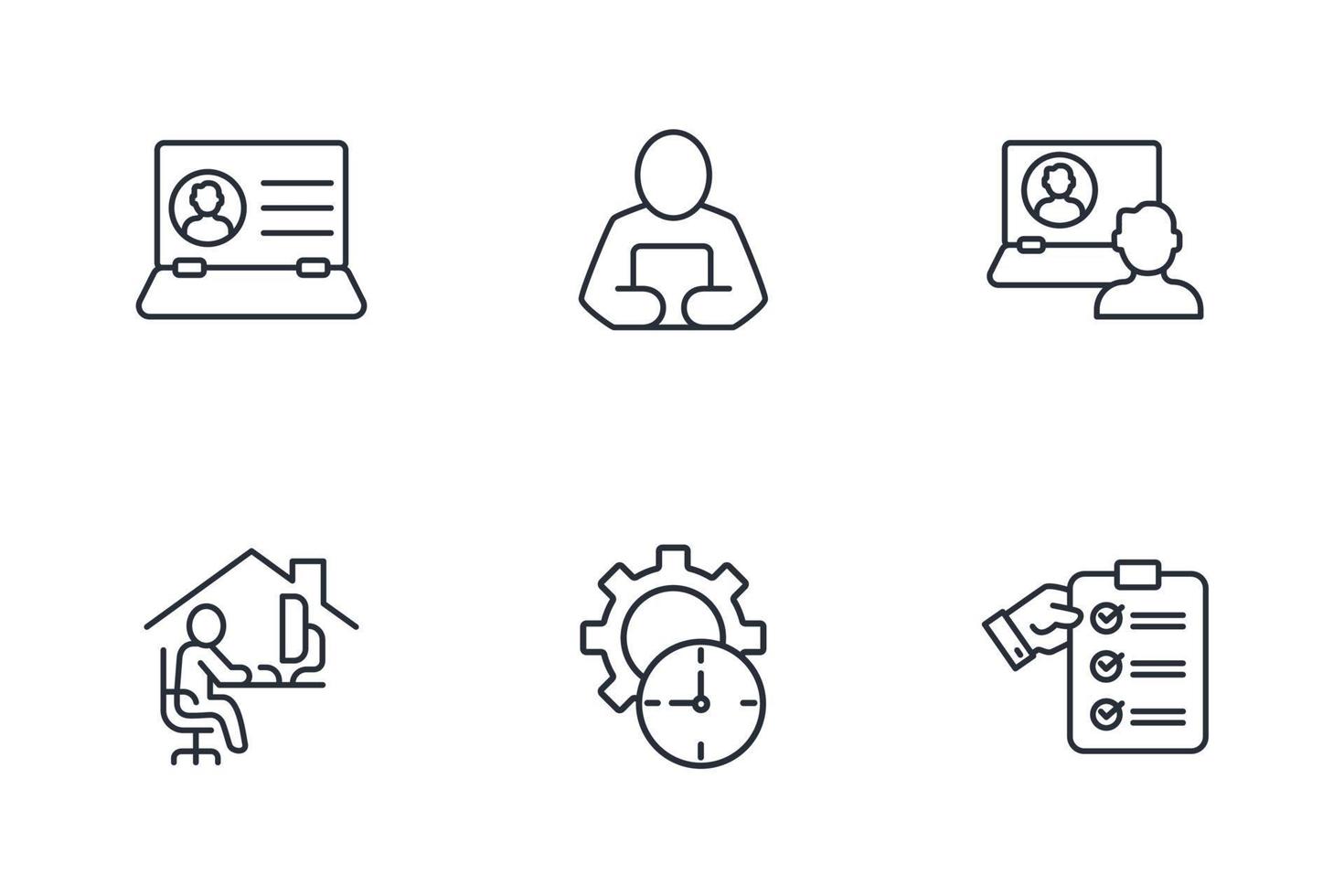 Working at home, coworking space icons set . Working at home, coworking space pack symbol vector elements for infographic web