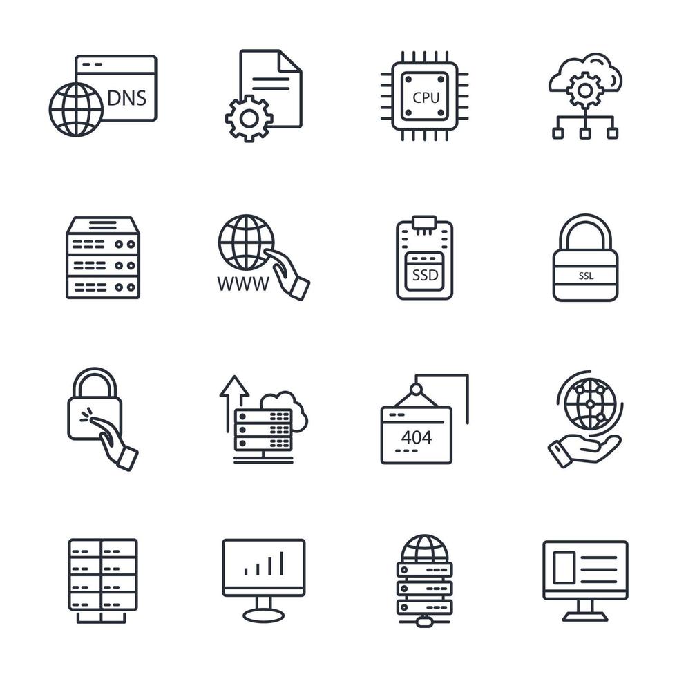 data center and hosting icons set . data center and hosting pack symbol vector elements for infographic web