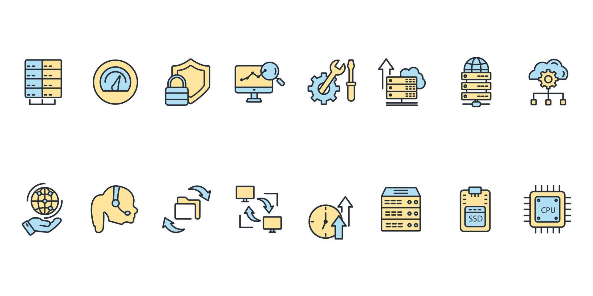 data center and hosting icons set . data center and hosting pack symbol vector elements for infographic web