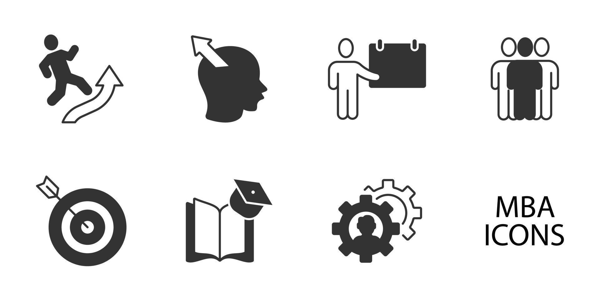 MBA - Master of Business Administration icons set . MBA - Master of Business Administration pack symbol vector elements for infographic web