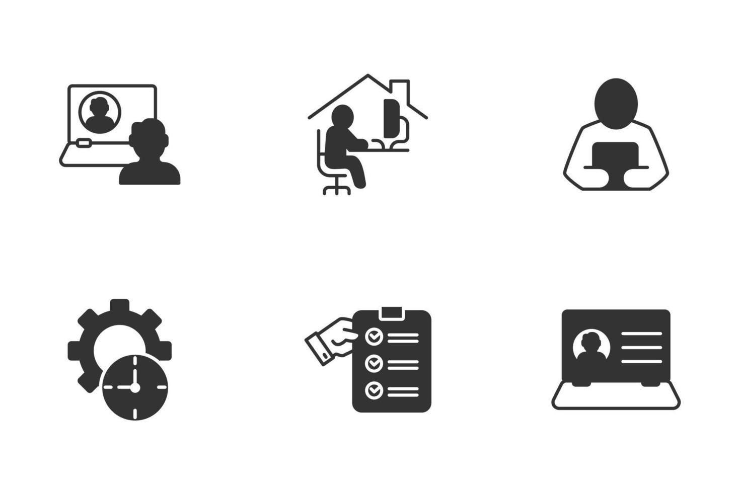 Working at home, coworking space icons set . Working at home, coworking space pack symbol vector elements for infographic web